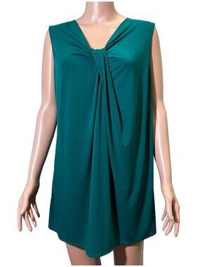 Vintage Worthington Top Womens XLT Tall Teal Stretch Knit Twist Knot Neckline